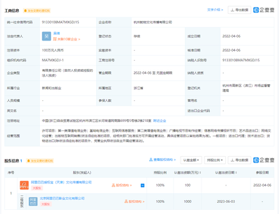 阿里巴巴投资成立鱿物文化传播